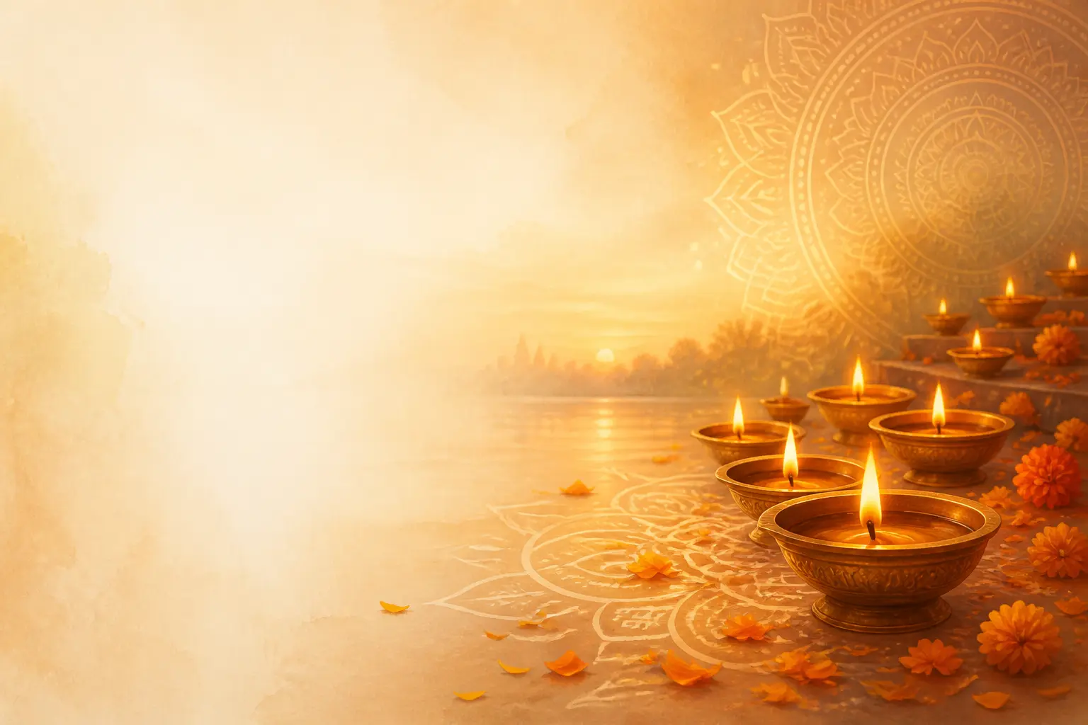 Rows of lit clay diyas glowing at dawn — a warm welcome from Gayatri Pariwar Perth